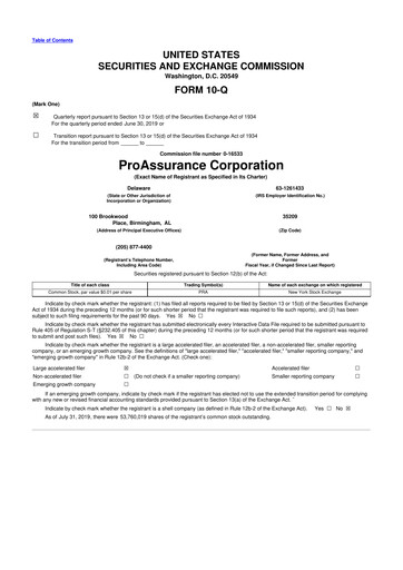 Miniature ProAssurance 10-Q Rapport trimestriel 2019 