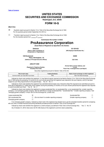 Miniature ProAssurance 10-Q Rapport trimestriel 2019 