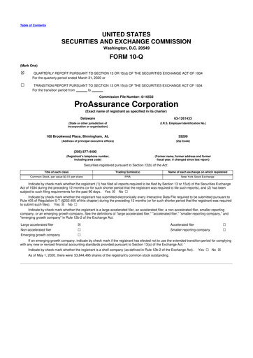 Miniature ProAssurance 10-Q Rapport trimestriel 2020 