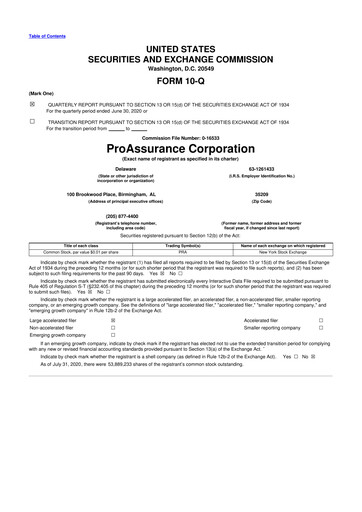 Miniature ProAssurance 10-Q Rapport trimestriel 2020 