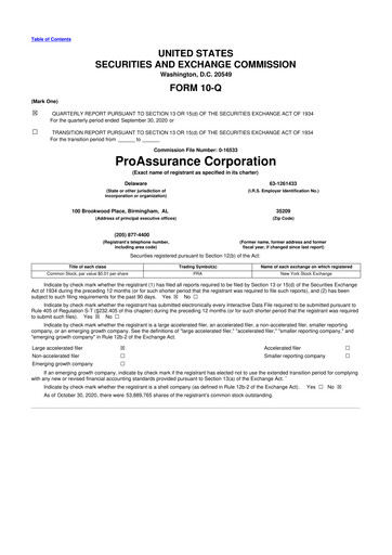 Miniature ProAssurance 10-Q Rapport trimestriel 2020 