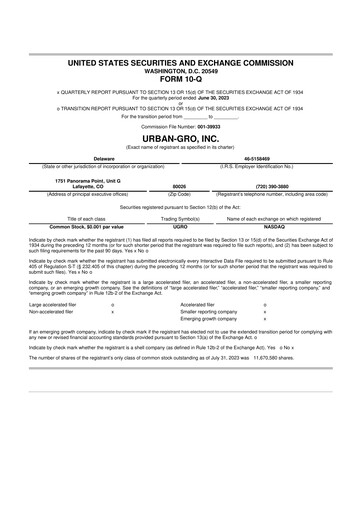 Thumbnail Urban-gro
 10-Q Quarterly Report FY2023 