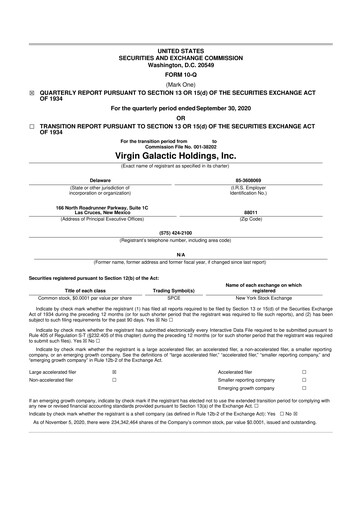Thumbnail Virgin Galactic
 10-Q Quarterly Report FY2020 
