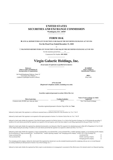 Thumbnail Virgin Galactic
 10-K Annual Report 2020