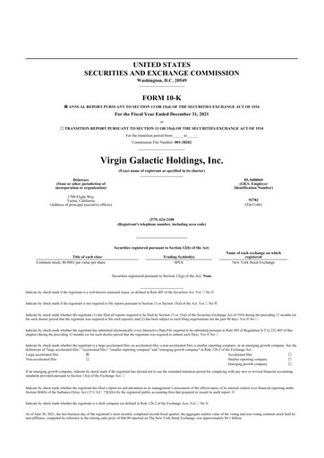 Thumbnail Virgin Galactic
 10-K Annual Report 2021