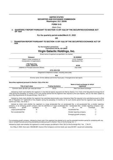 Thumbnail Virgin Galactic
 10-Q Quarterly Report FY2022 