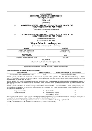 Miniature Virgin Galactic
 10-Q Rapport trimestriel 2026 