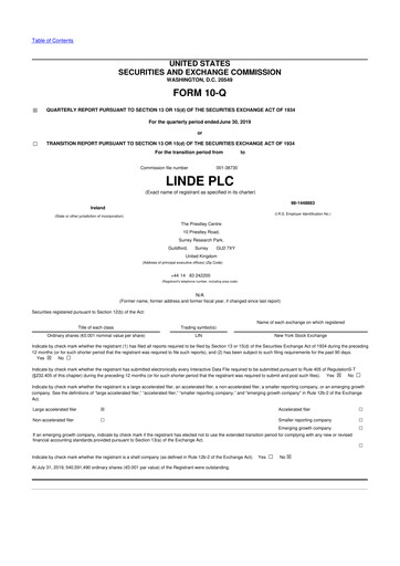 Thumbnail Linde 10-Q Quarterly Report FY2019 