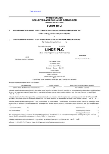 Thumbnail Linde 10-Q Quarterly Report FY2019 