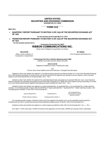 Miniature Ribbon Communications 10-Q Rapport trimestriel 2018 