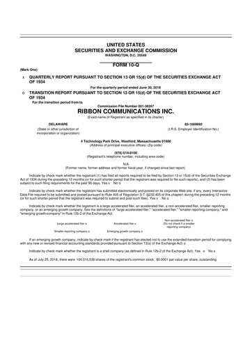 Miniature Ribbon Communications 10-Q Rapport trimestriel 2018 