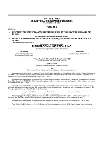 Miniature Ribbon Communications 10-Q Rapport trimestriel 2018 