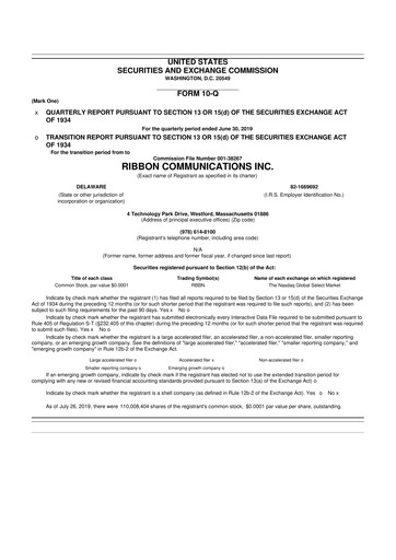 Miniature Ribbon Communications 10-Q Rapport trimestriel 2019 