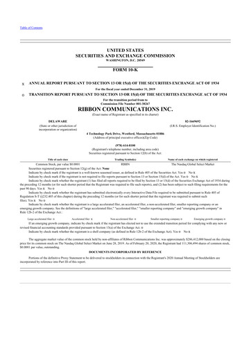 Thumbnail Ribbon Communications 10-K Annual Report 2019