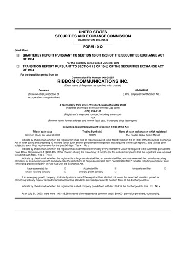 Miniature Ribbon Communications 10-Q Rapport trimestriel 2020 