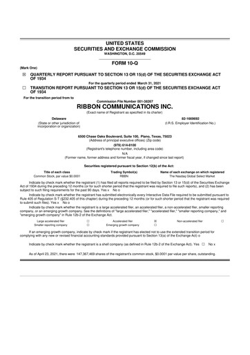 Miniature Ribbon Communications 10-Q Rapport trimestriel 2021 