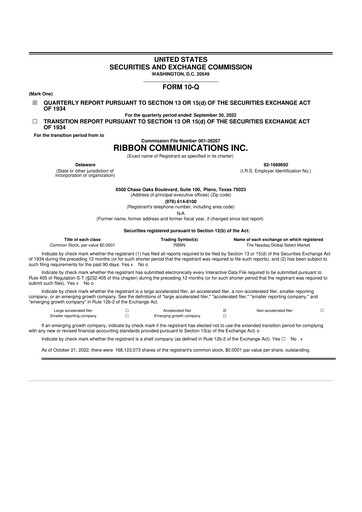 Miniature Ribbon Communications 10-Q Rapport trimestriel 2022 