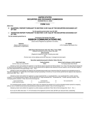 Miniature Ribbon Communications 10-Q Rapport trimestriel 2023 