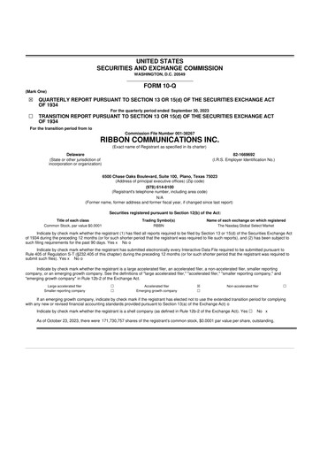 Miniature Ribbon Communications 10-Q Rapport trimestriel 2023 