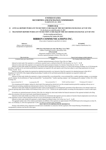 Thumbnail Ribbon Communications 10-K Annual Report 2023