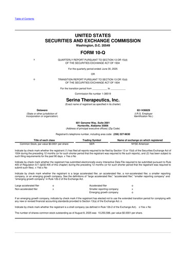 Thumbnail Serina Therapeutics 10-Q Quarterly Report FY2025 