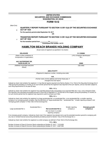 Thumbnail Hamilton Beach Brands 10-Q Quarterly Report FY 