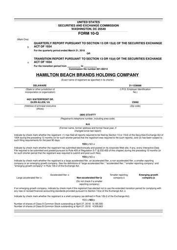 Thumbnail Hamilton Beach Brands 10-Q Quarterly Report FY 