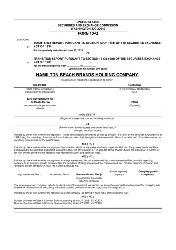 Thumbnail Hamilton Beach Brands 10-Q Quarterly Report FY 