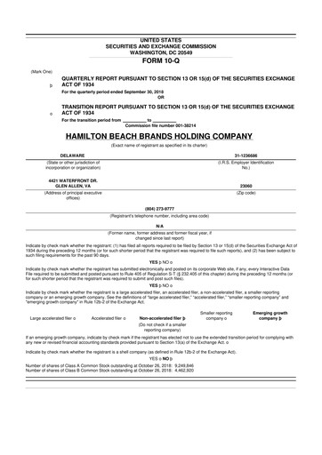 Thumbnail Hamilton Beach Brands 10-Q Quarterly Report FY 
