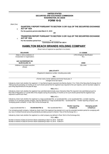Thumbnail Hamilton Beach Brands 10-Q Quarterly Report FY 