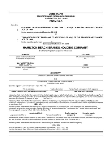 Thumbnail Hamilton Beach Brands 10-Q Quarterly Report FY 
