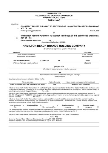 Thumbnail Hamilton Beach Brands 10-Q Quarterly Report FY 