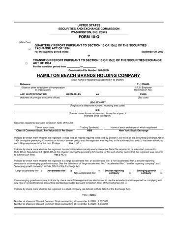 Thumbnail Hamilton Beach Brands 10-Q Quarterly Report FY 