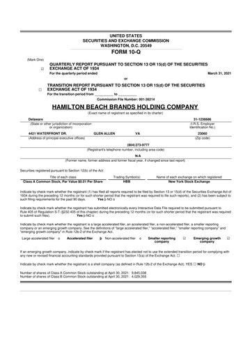 Thumbnail Hamilton Beach Brands 10-Q Quarterly Report FY 