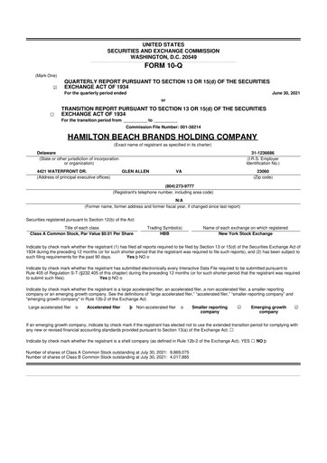 Thumbnail Hamilton Beach Brands 10-Q Quarterly Report FY 