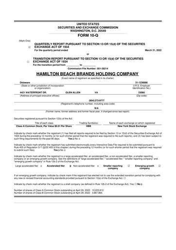 Thumbnail Hamilton Beach Brands 10-Q Quarterly Report FY 