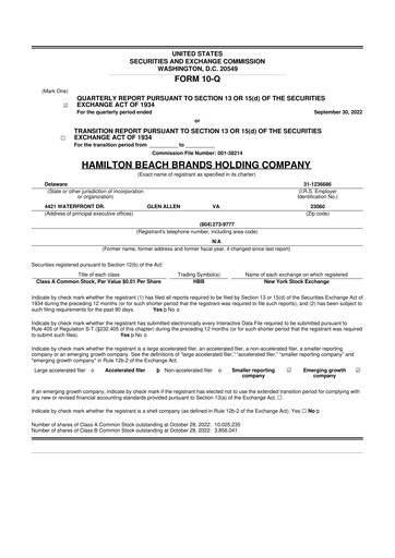 Thumbnail Hamilton Beach Brands 10-Q Quarterly Report FY 