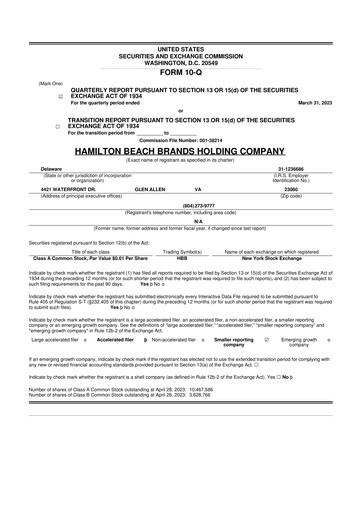 Thumbnail Hamilton Beach Brands 10-Q Quarterly Report FY 