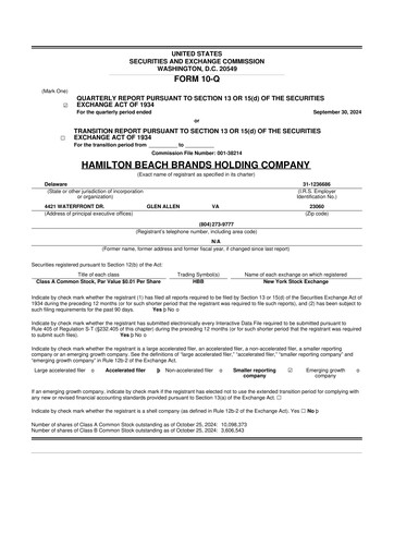 Thumbnail Hamilton Beach Brands 10-Q Quarterly Report FY 
