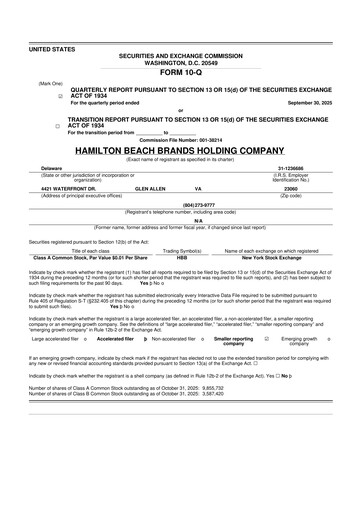 Thumbnail Hamilton Beach Brands 10-Q Quarterly Report FY 