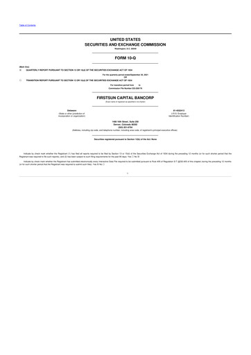 Miniature FirstSun Capital Bancorp 10-Q Rapport trimestriel 2021 
