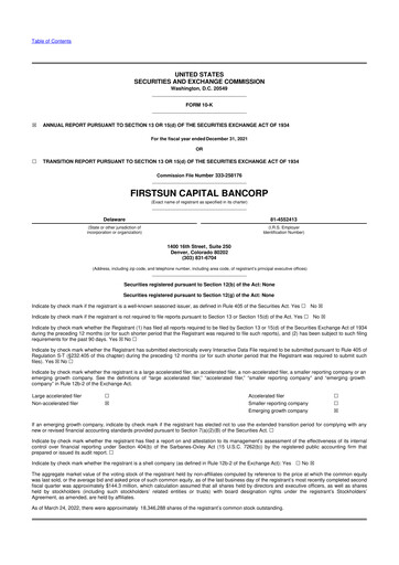 Miniature FirstSun Capital Bancorp 10-K Rapport annuel 2021