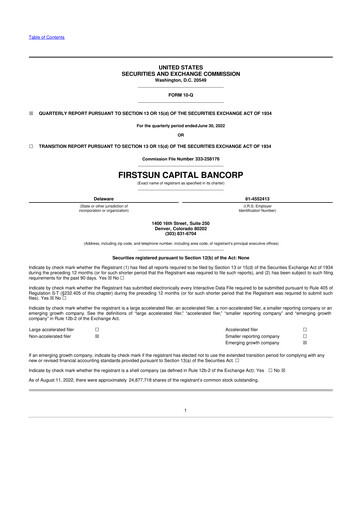 Miniature FirstSun Capital Bancorp 10-Q Rapport trimestriel 2022 