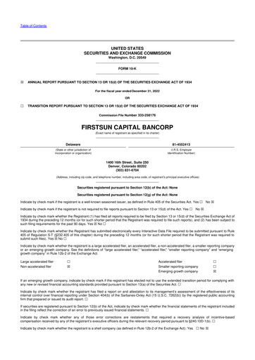Miniature FirstSun Capital Bancorp 10-K Rapport annuel 2022