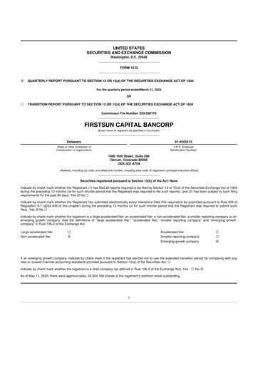 Miniature FirstSun Capital Bancorp 10-Q Rapport trimestriel 2023 