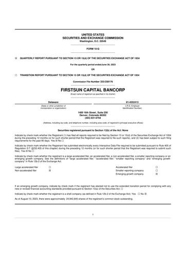 Miniature FirstSun Capital Bancorp 10-Q Rapport trimestriel 2023 