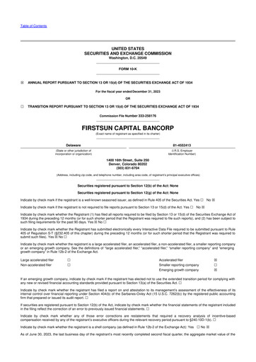 Miniature FirstSun Capital Bancorp 10-K Rapport annuel 2023