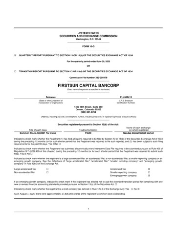 Miniature FirstSun Capital Bancorp 10-Q Rapport trimestriel 2025 