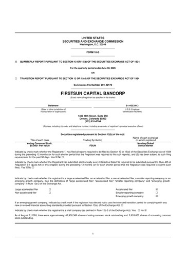Miniature FirstSun Capital Bancorp 10-Q Rapport trimestriel 2026 