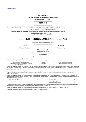 Thumbnail Custom Truck One Source 10-Q Quarterly Report FY2022 
